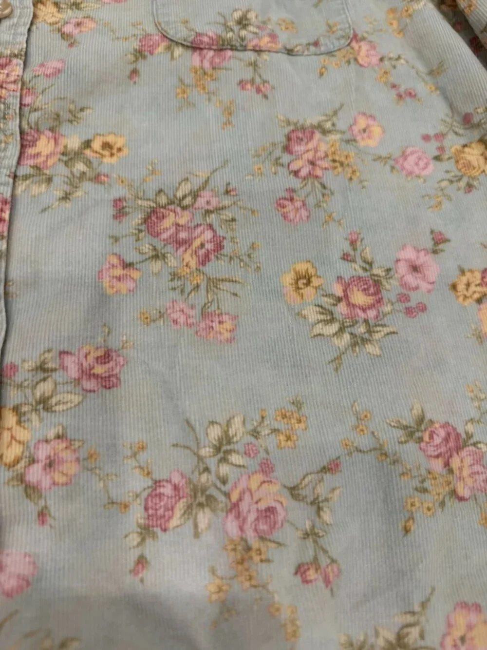 L.L. Bean Women's L Floral Corduroy Shirt Y2K 90s Cottagecore Prairie Roses - Picture 2 of 9
